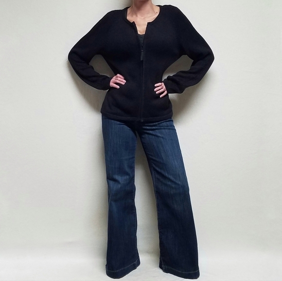 VINTAGE 90s Cherokee Black Cotton Blend Loose Knit Long Sleeve Full-zip Cardigan - Picture 2 of 14